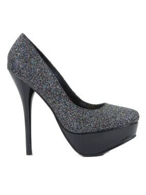 NEW Lasonia Black Glitter Platform Stiletto Heel Pumps Coquette Dark Fairy Goth